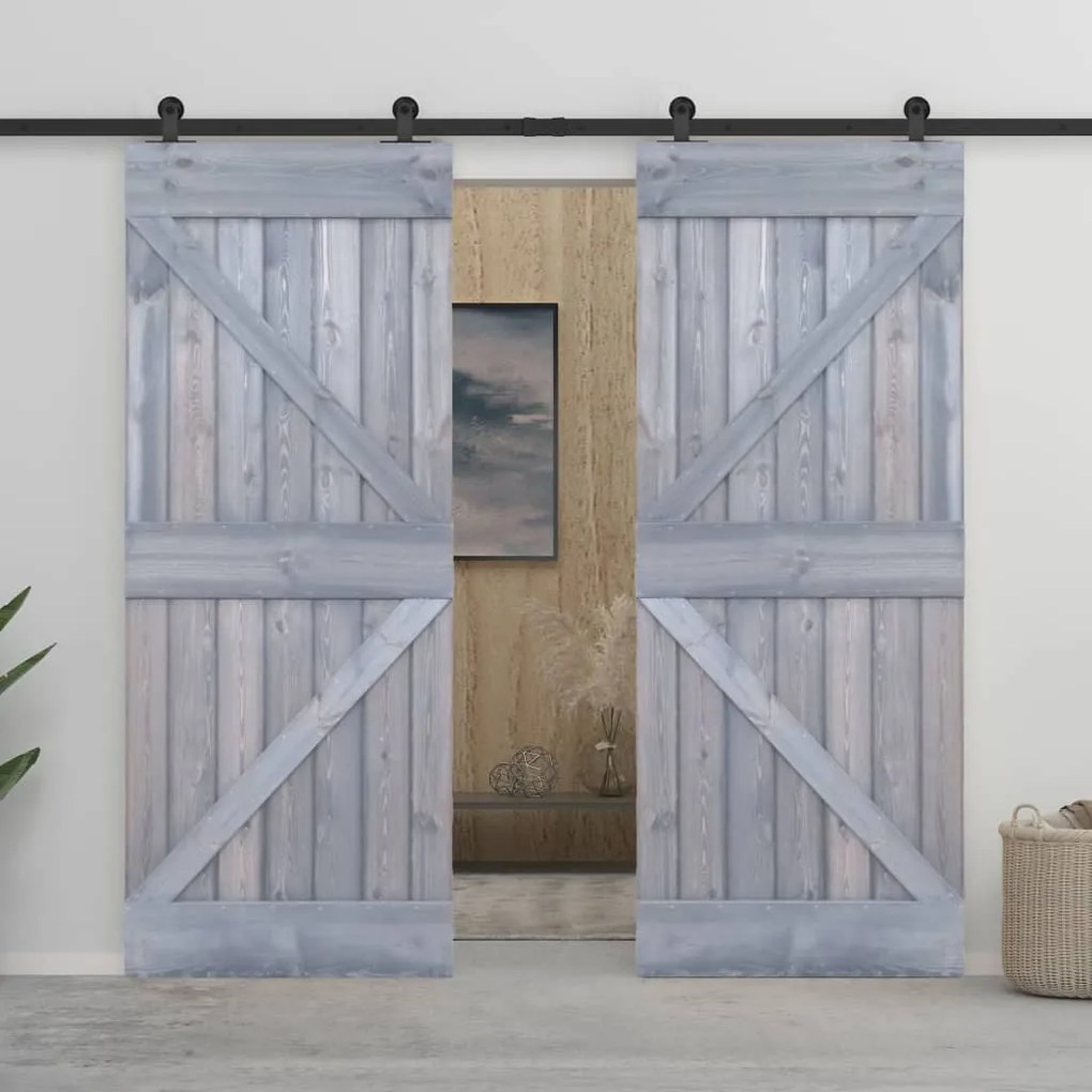 vidaXL Porta de correr com ferragens 80x210 cm pinho maciço cinzento