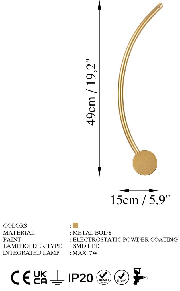 Candeeiro de Parede Uyan - Dourado - 49 cm x 15 cm x 10 cm