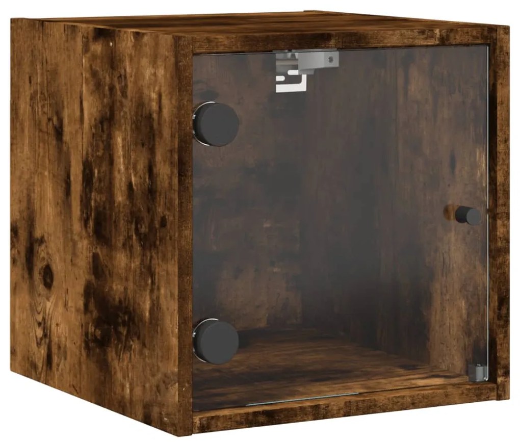 Mesa cabeceira c/ portas vidro 2 pcs 35x37x35cm carvalho fumado