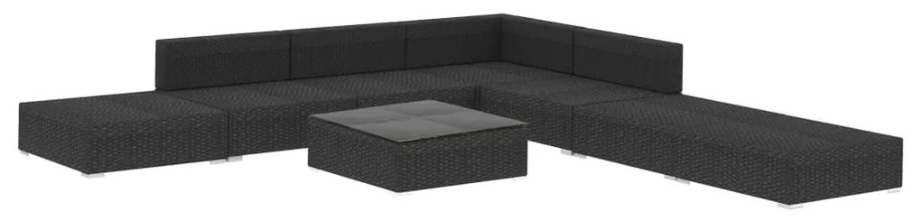 8 pcs conjunto lounge de jardim c/ almofadões vime PE preto
