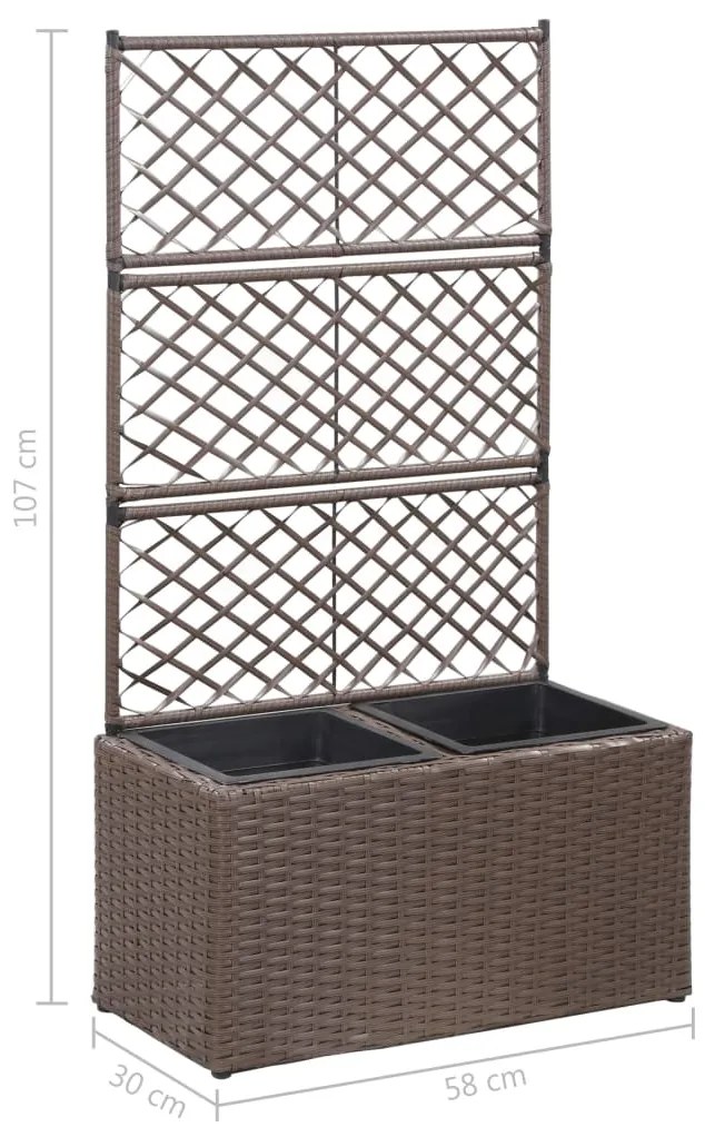 Floreira com treliça e 2 vasos 58x30x107 cm vime PE castanho