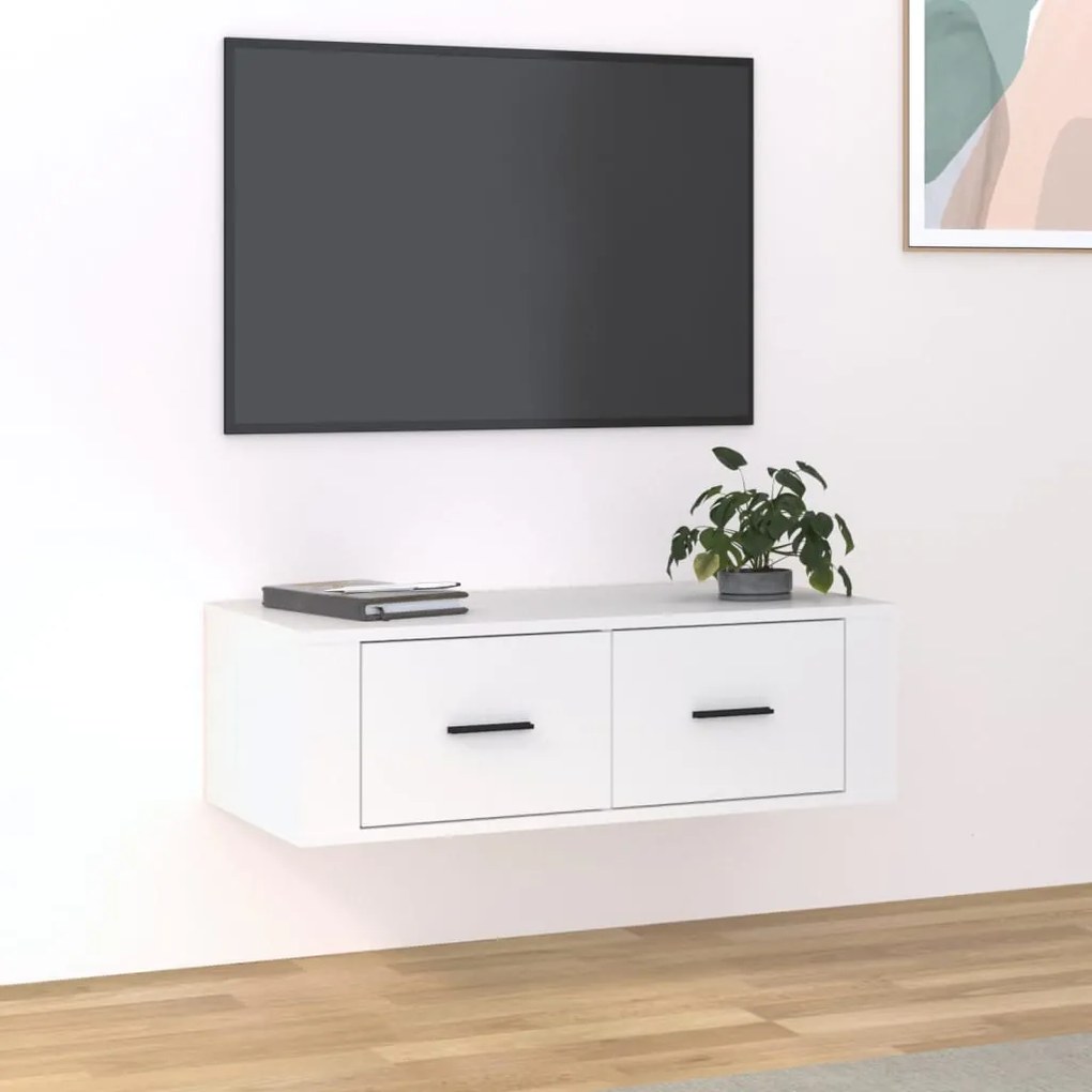 Móvel de TV suspenso 80x36x25 cm derivados de madeira branco