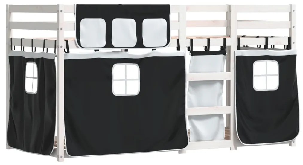 Beliche com cortinas 90x200 cm pinho maciço branco e preto