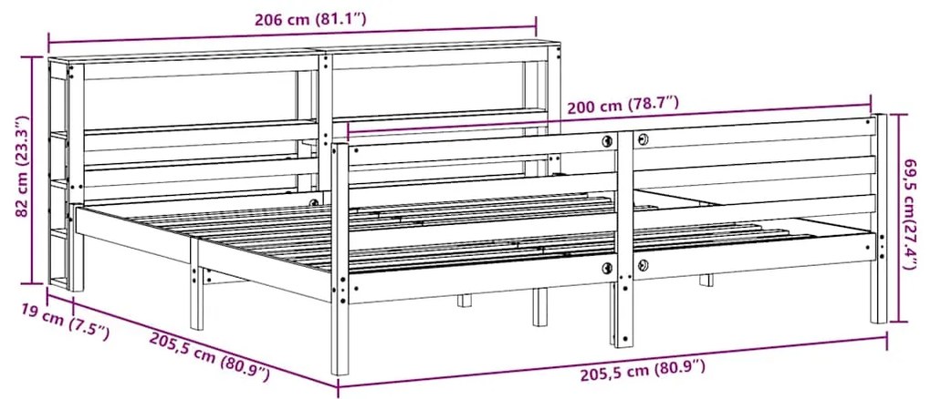 Cama sem colchão 200x200 cm madeira de pinho maciça