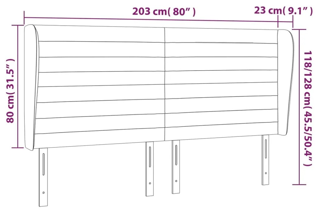 Cabeceira cama c/ abas veludo 203x23x118/128 cm cinzento-claro