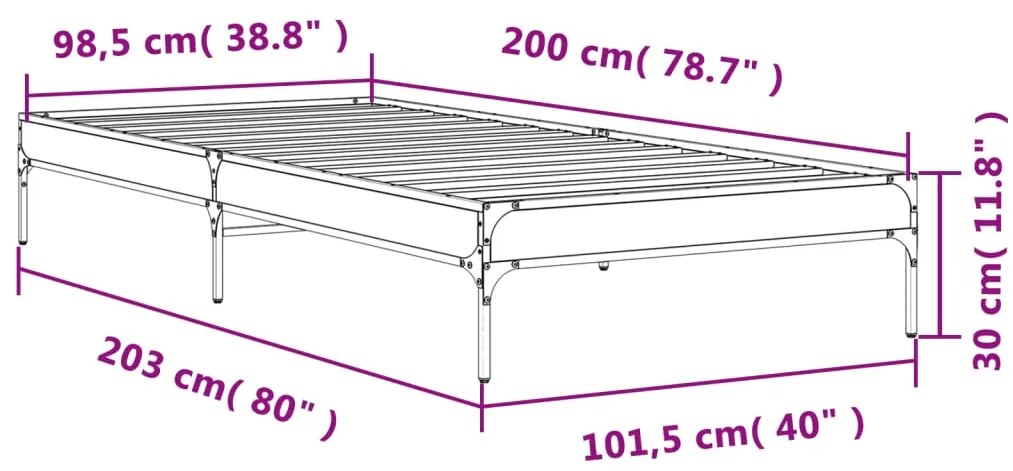 Estrutura cama 100x200 cm derivados madeira/metal cinza sonoma