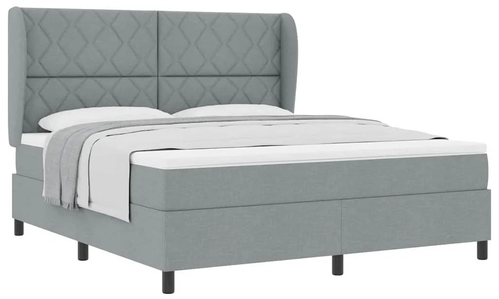 Cama Box com Colchão - Cinza Claro, 180x200 cm, Tecido