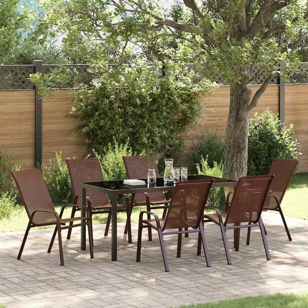 vidaXL Conjunto de Jantar de Jardim 7 Peças Castanho em Textilene e Aço