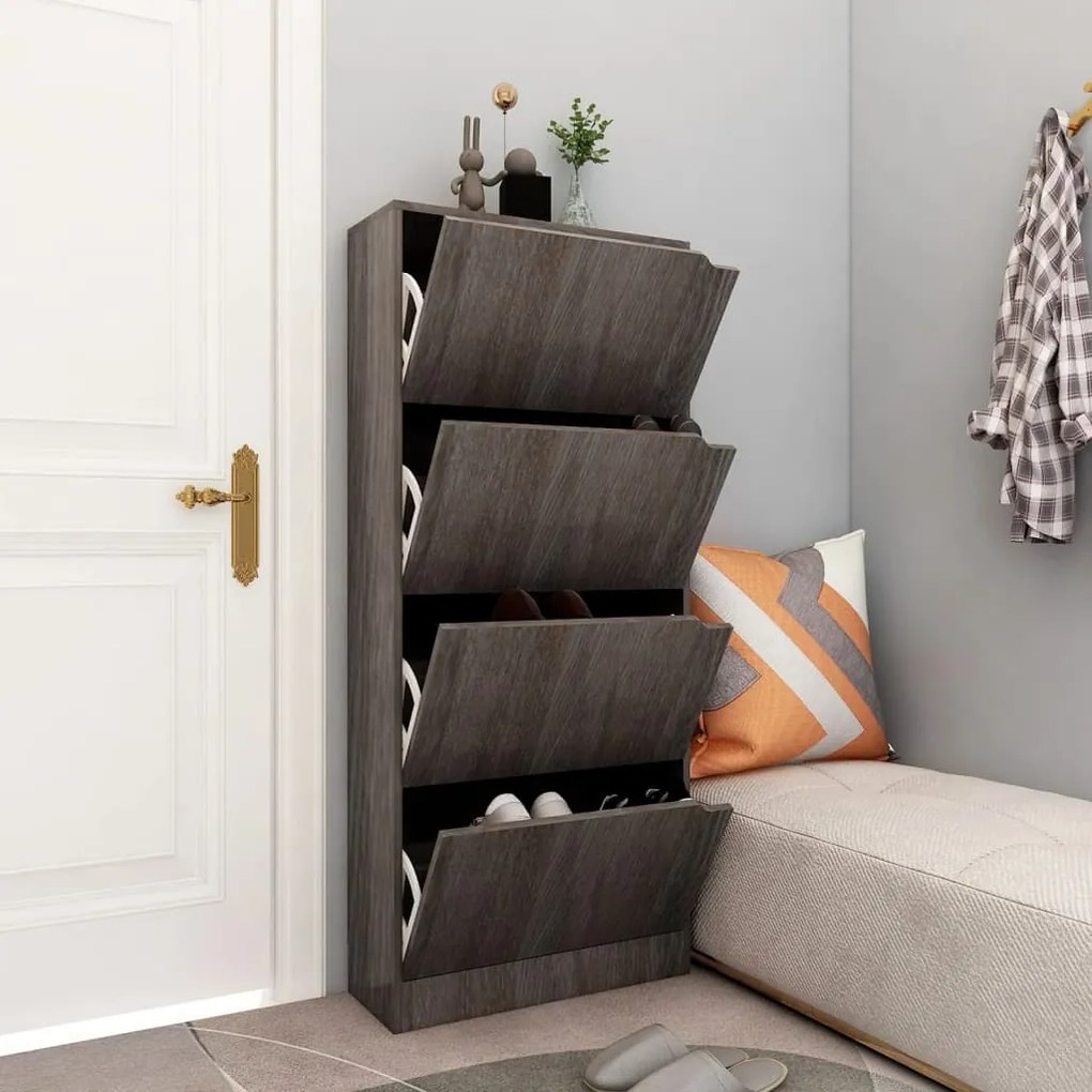 vidaXL Armário sapatos c/ 4 portas contrapl. 59x24x136 cm cinza/sonoma