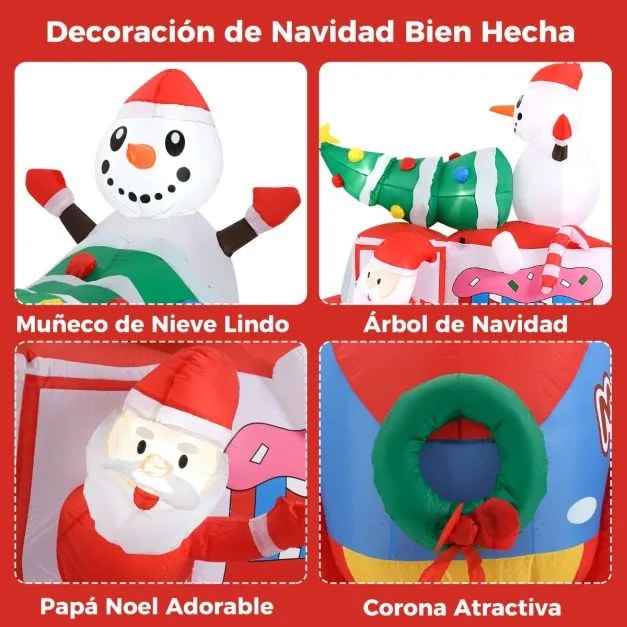 Pai Natal insuflável de 177 cm em carro de Natal Veículo festivo com boneco de neve, árvore de Natal e coroa de flores 5 luzes LED e Ventilador Multi
