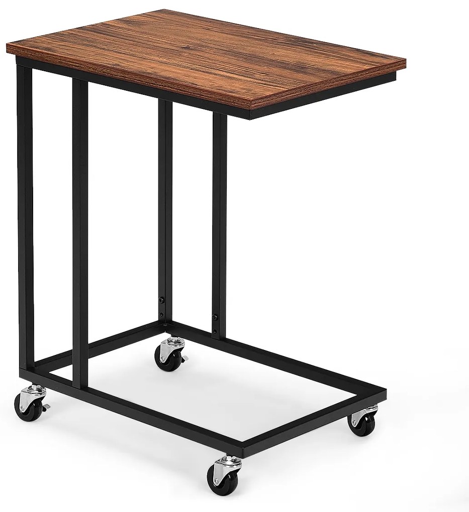 Mesa lateral de computador em forma de C para dormitório  50 x 35 x 61 cm Castanho