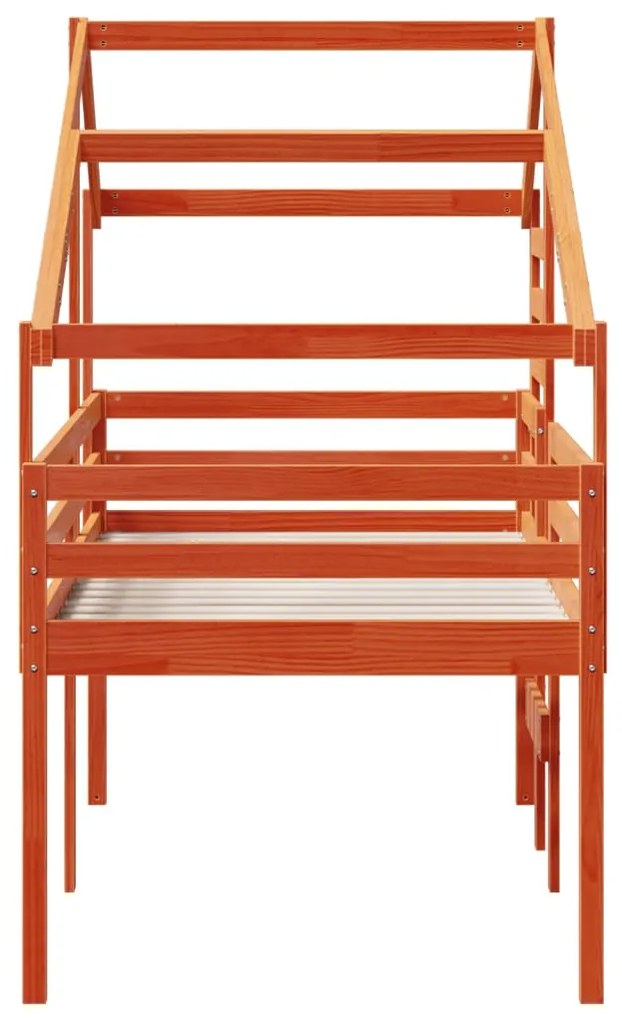 Cama alta com telhado 80x200 cm pinho maciço castanho-mel
