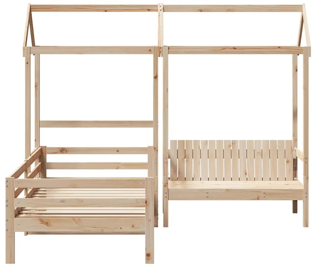 Conj. de sofá-cama e banco com telhado 80x200 cm pinho maciço