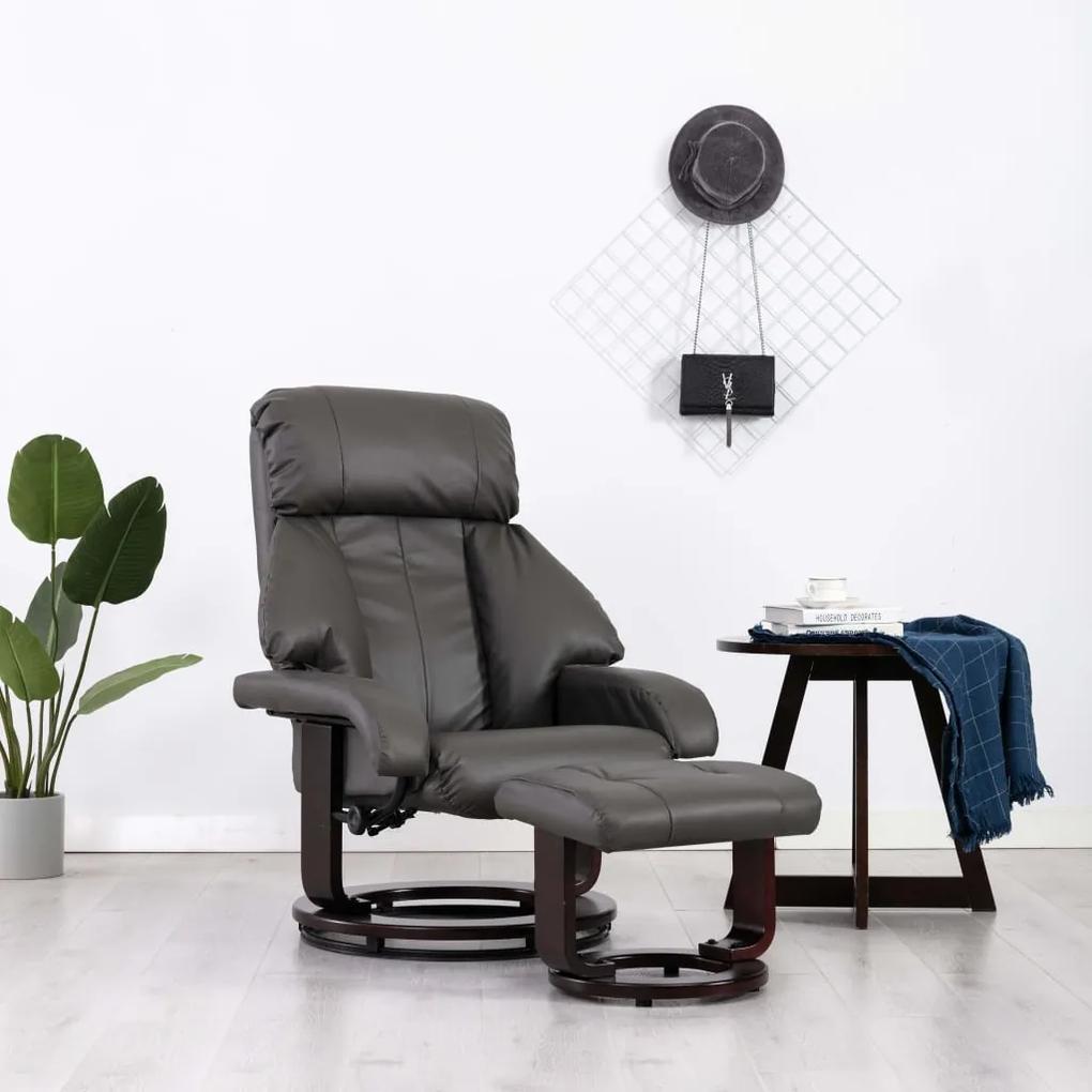 248674 vidaXL Cadeira TV reclinável c/ apoio de pés couro artificial cinzento