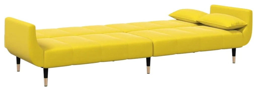 Sofá-cama 2 lugares c/ apoio de pés veludo amarelo