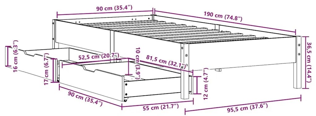 Cama sem colchão 90x190 cm madeira de pinho maciça castanho-mel