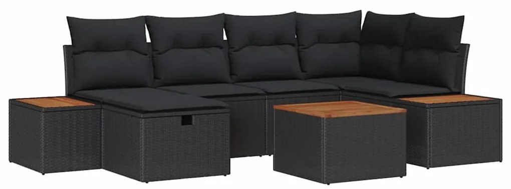 Conjunto de Sofá de Jardim vidaXL de 7 Peças com Almofadas Preto Polir