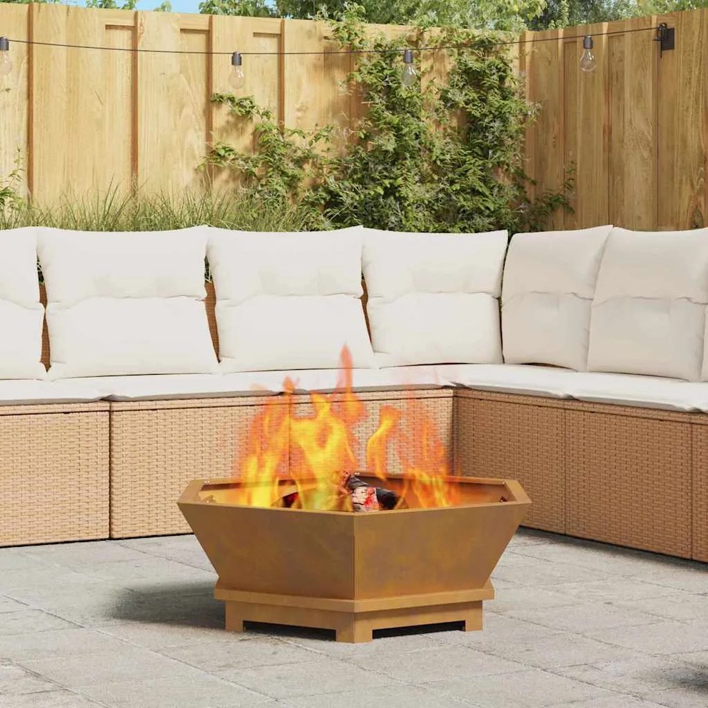 vidaXL Fire Pit Castanho 75 x 75 x 28 cm Aço resistente às intempéries