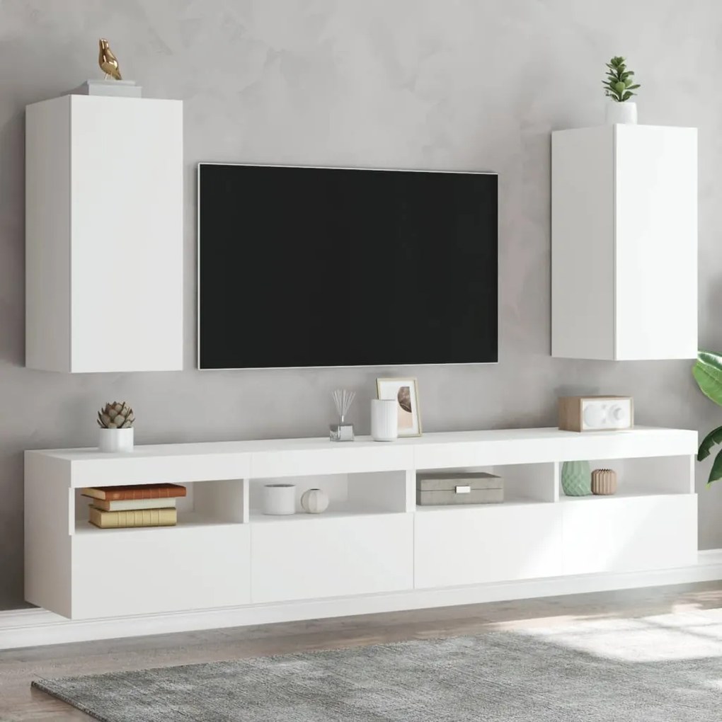 vidaXL Móveis de parede p/ TV com luzes LED 2 pcs 30,5x35x70 cm branco