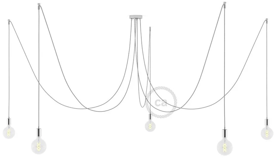 Spider - Candeeiro multi-pendente de 5 luzes Made in Italy completo com cabo de tecido e acabamento em metal - Chrome Sim