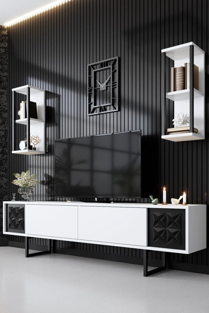 Conjunto de Mobiliário de Sala – Black Line Set – Branco e Preto