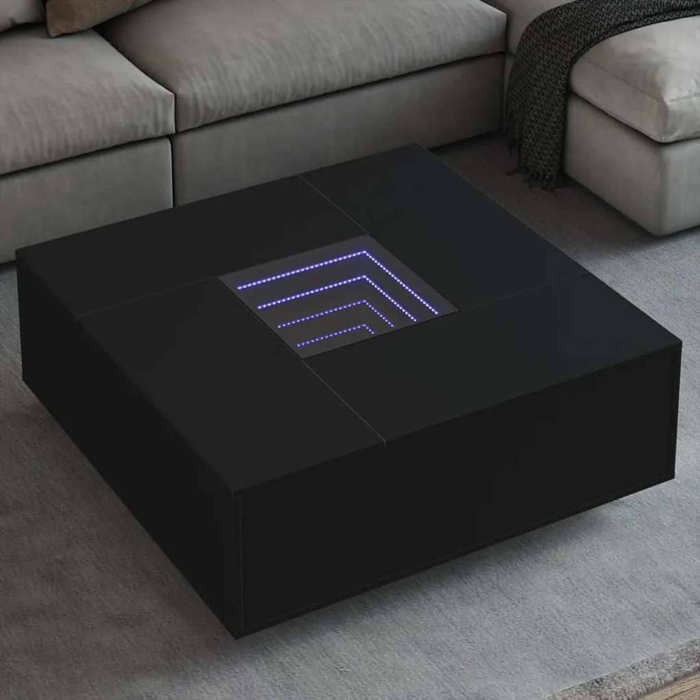 vidaXL Mesa de centro luzes LED Infinity 100x100x40 cm preto