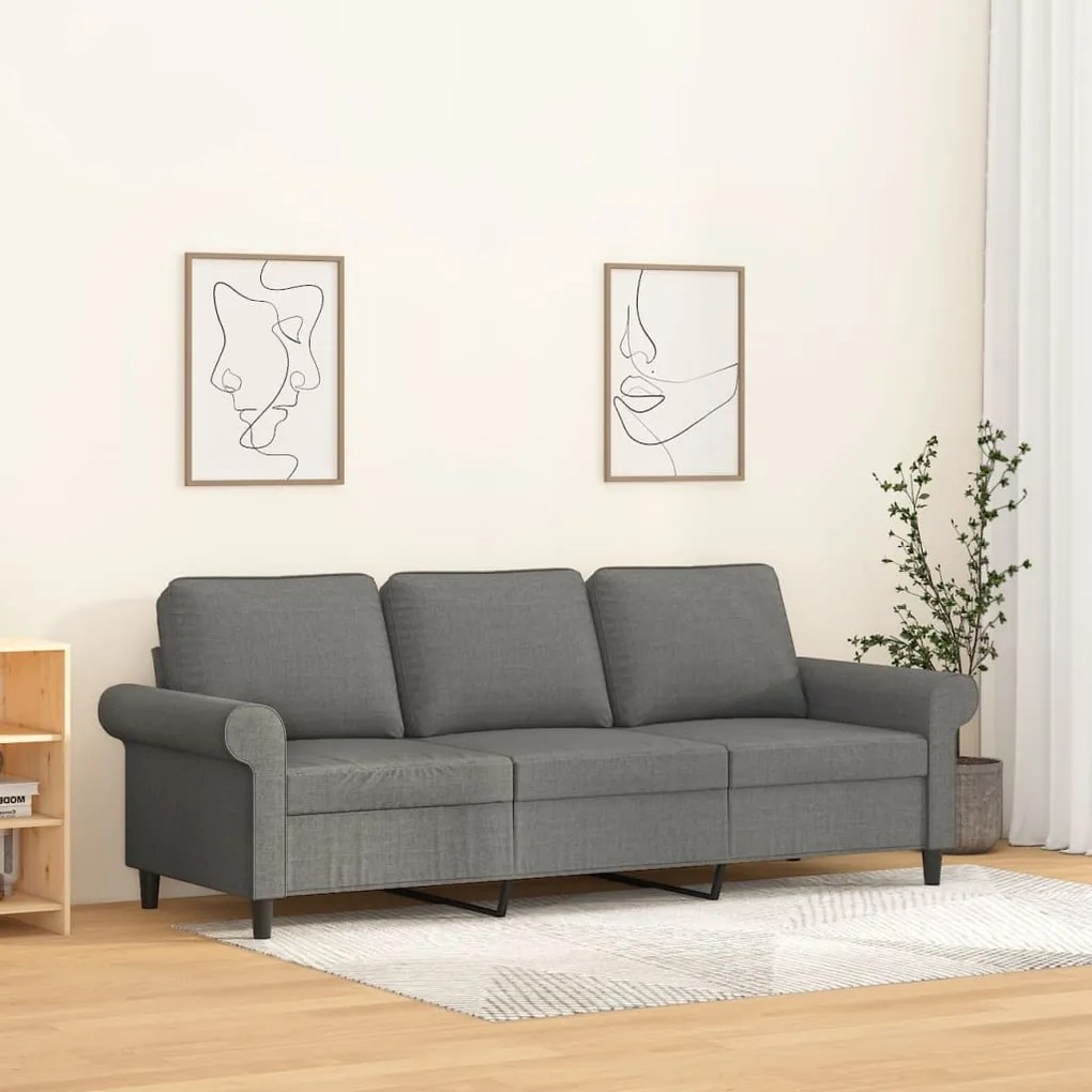 vidaXL Sofá de 3 lugares 180 cm tecido cinza-escuro