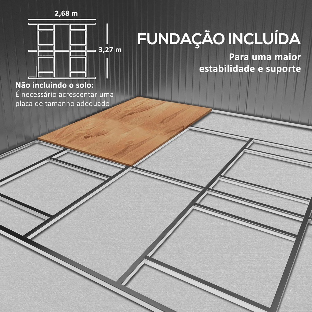 Abrigo de Jardim Toulouse – 12,4 m² – 340x386x200 cm – Branco e Cinza
