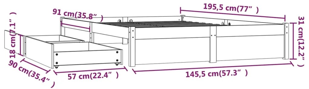 Estrutura de cama com gavetas 140x190 cm