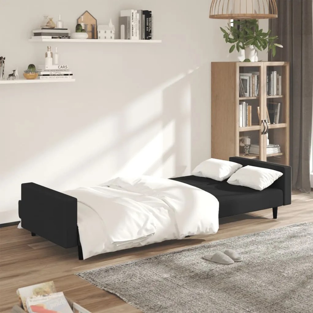 Sofá-cama de 2 lugares veludo preto