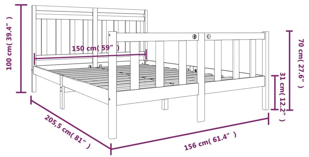 Estrutura de cama king size 150x200 cm madeira maciça