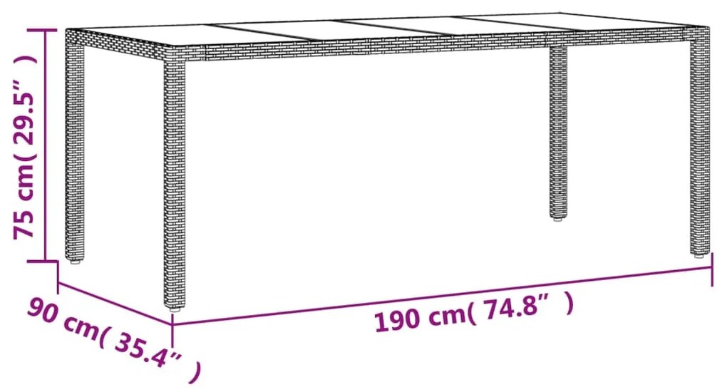 9 pcs conjunto jantar jardim com almofadões vime PE/vidro bege