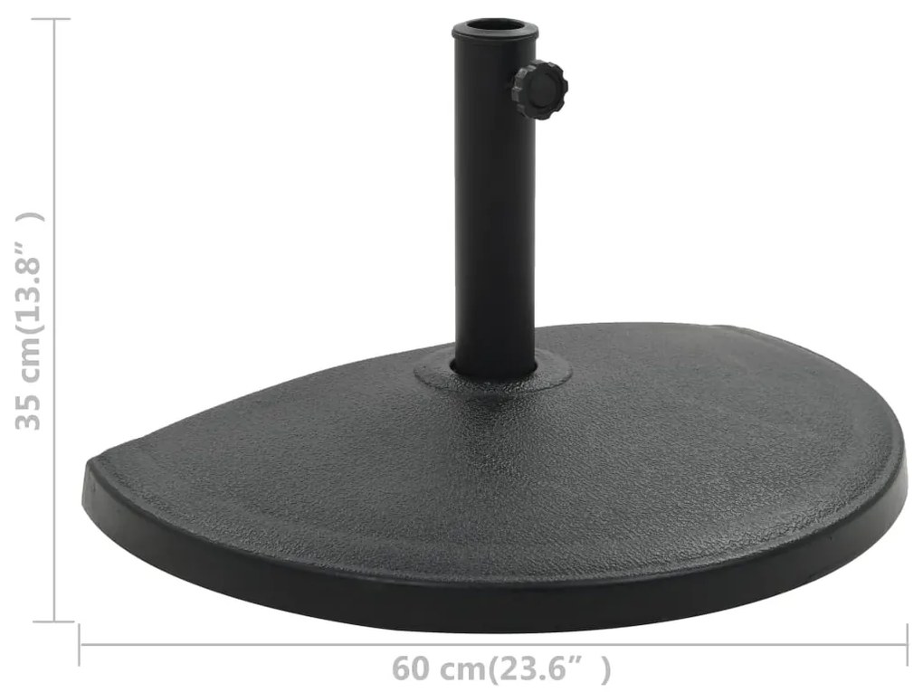 Base de guarda-sol semicircular poliresina 15 kg preto