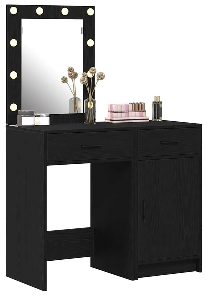 Conjunto de Mesa de Toucador 2 Peças com LED de Carvalho Preto Engenha