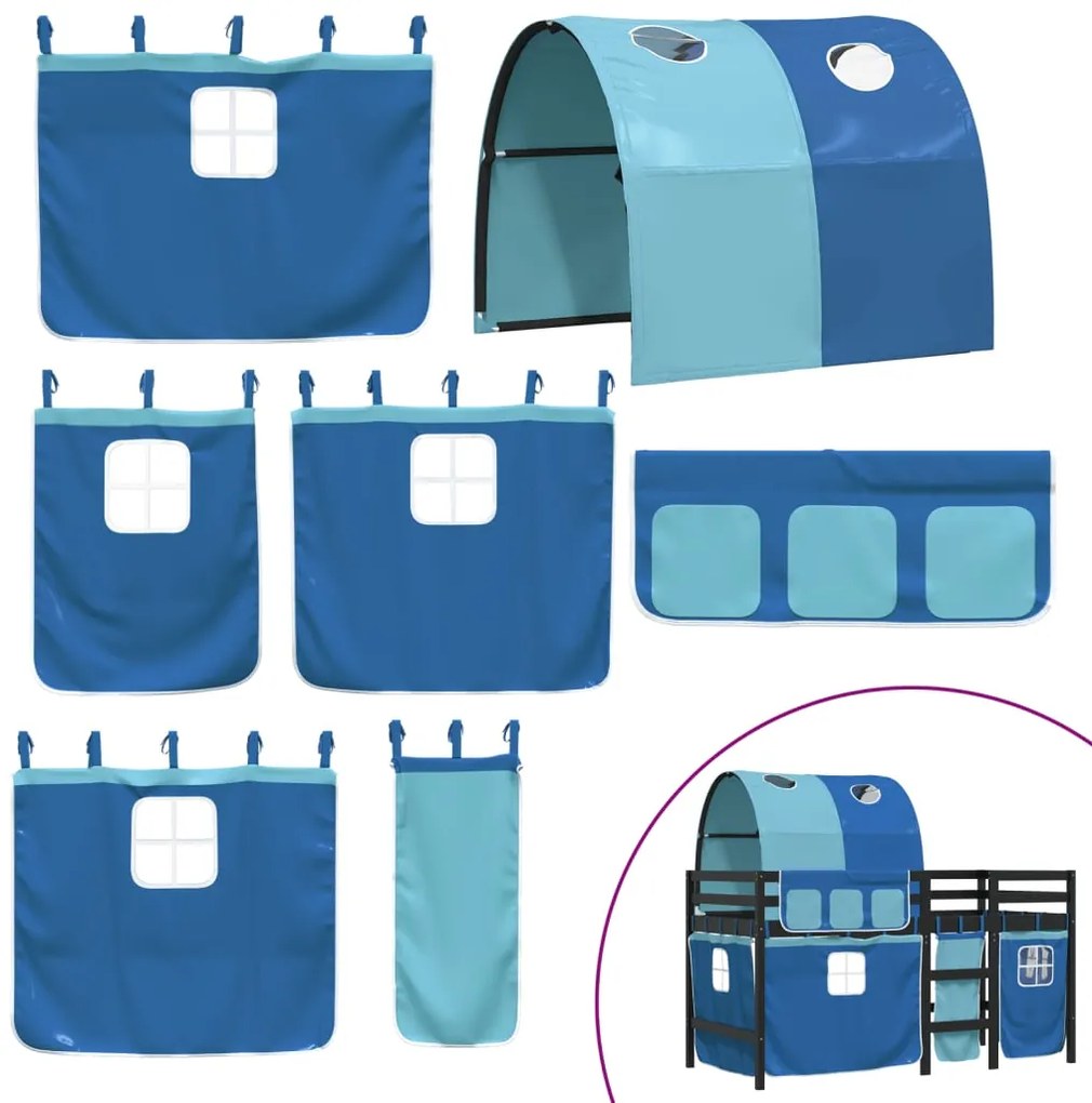 Cama alta para criança com túnel 80x200 cm pinho maciço azul