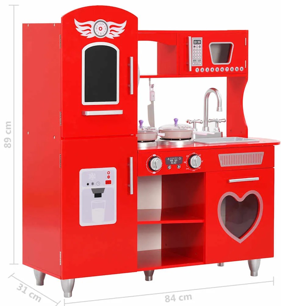 Cozinha de brincar para crianças MDF 84x31x89 cm vermelho