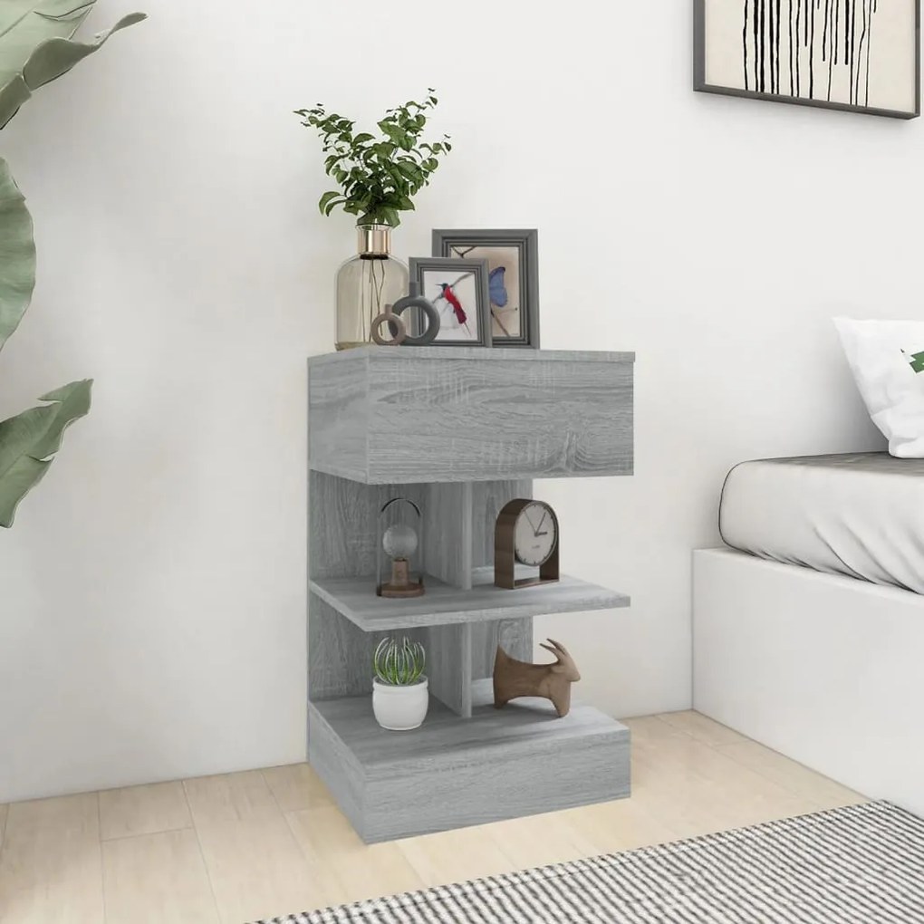 vidaXL Mesa cabeceira 2pcs 40x35x65cm derivado madeira cinzento sonoma