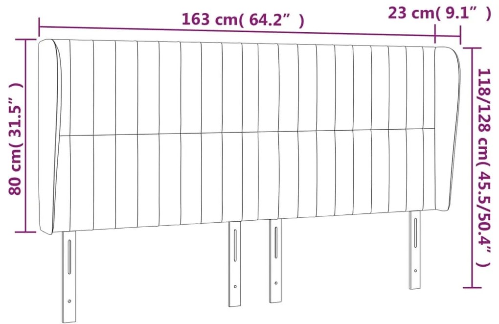 Cabeceira de cama c/ abas veludo 163x23x118/128 cm preto