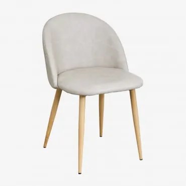 Pacote De 2 Cadeiras De Jantar Estofadas Em Couro Sintético Kana Toupeira Claro & Madeira Natural - Sklum