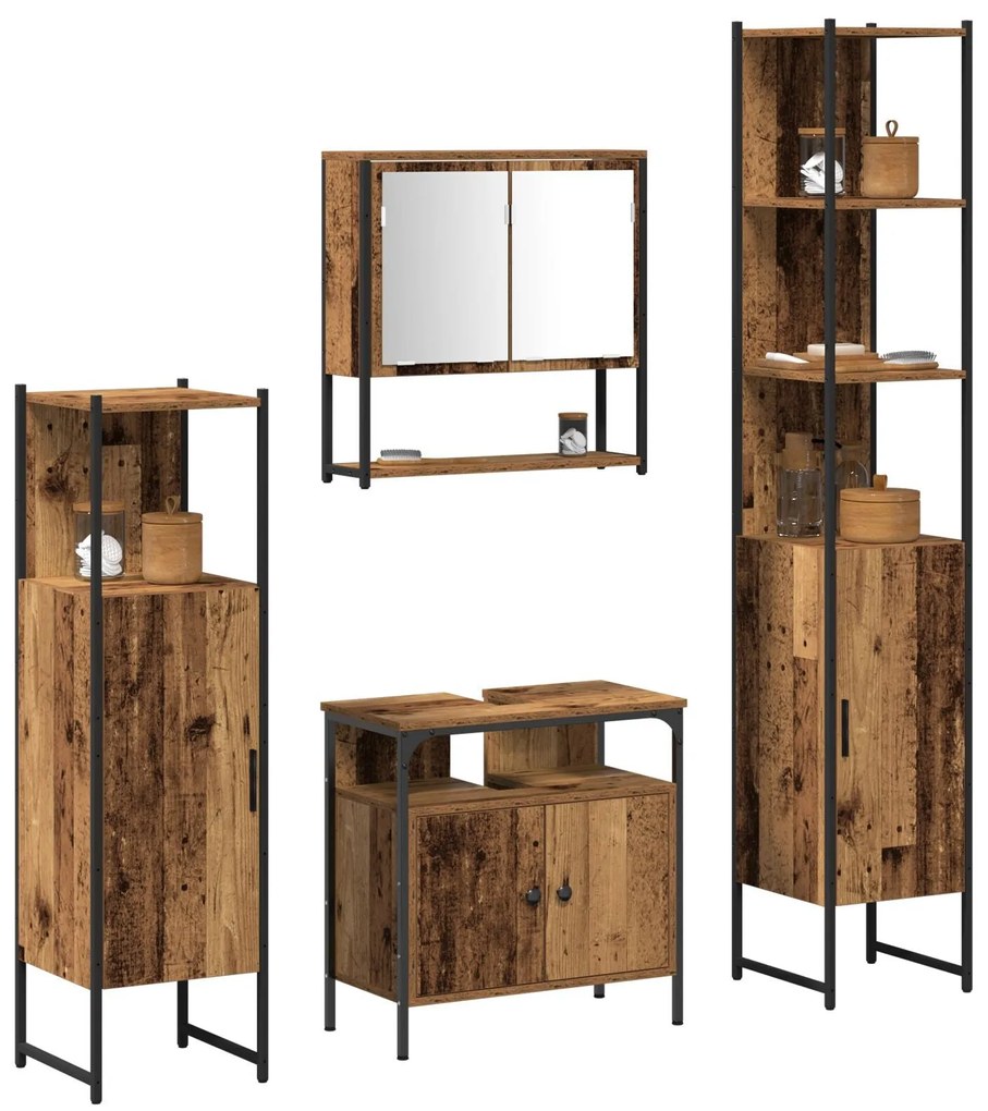Conjunto de Mobiliário para Casa de Banho de 4 Peças Madeira Velha Mad