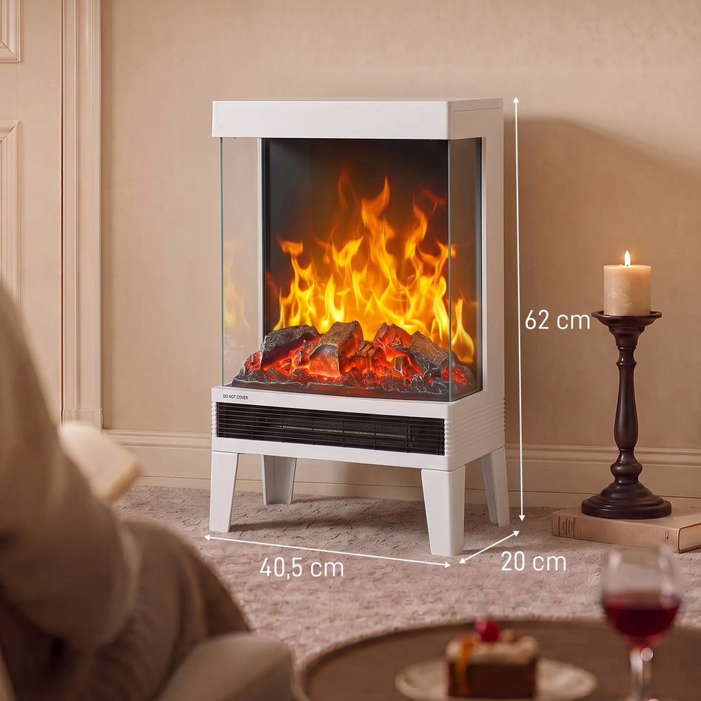 Lareira Elétrica 1000/2000 W com Chama LED Ajustável até 15-20 m² 40,5x20x62 cm Branca