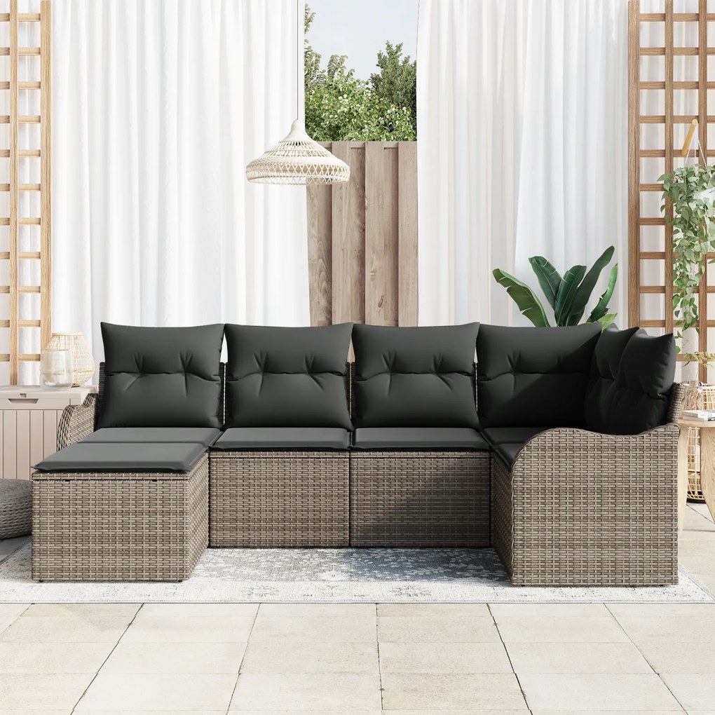 Conjunto de Sofá de Jardim vidaXL com Almofadas Cinza Vime PE de 6 Peç