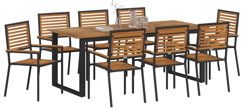 Conjunto de Jantar de Jardim 9 pcs Preto 200 x 90 x 75 cm