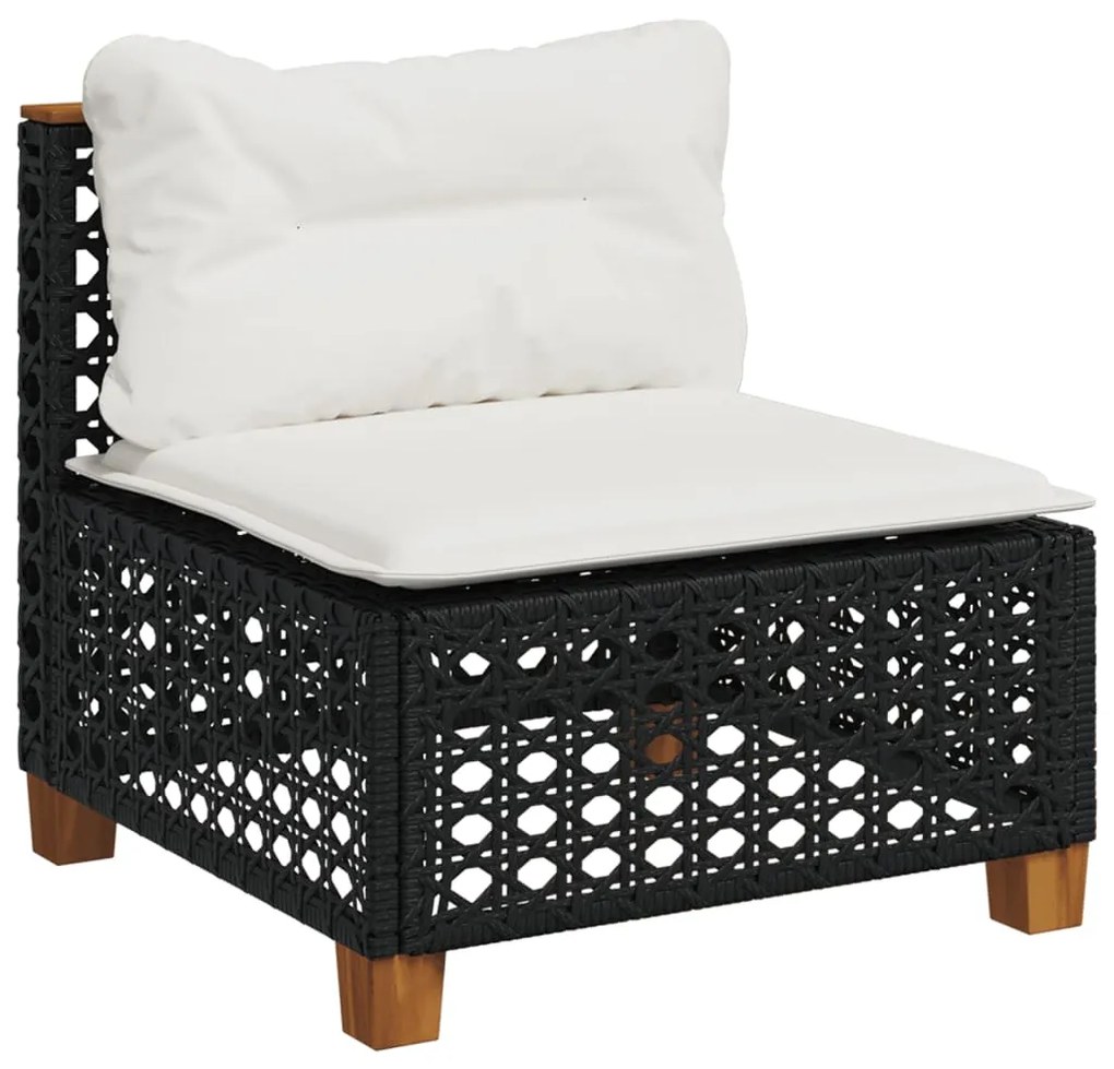 4 pcs conjunto de sofás para jardim c/ almofadões vime PE preto