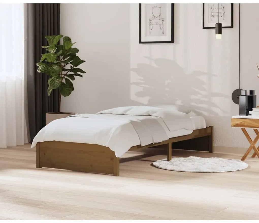 Estrutura de cama 90x200 cm madeira maciça castanho mel