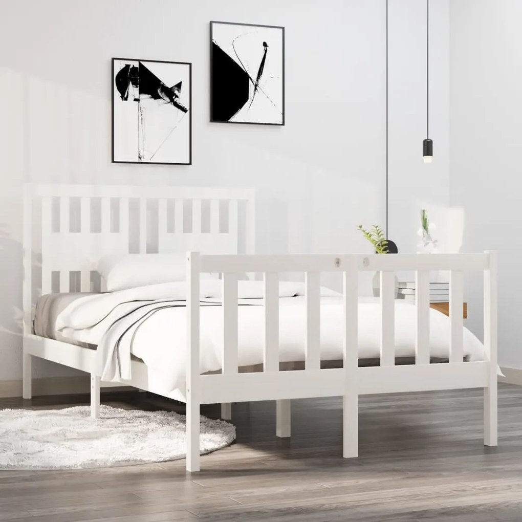 Estrutura de cama dupla pequena 120x190cm madeira maciço branco