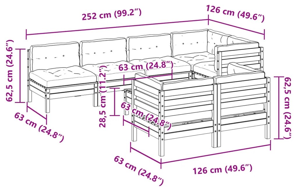 8pcs conj. sofás jardim c/ almofadões pinho maciço castanho mel