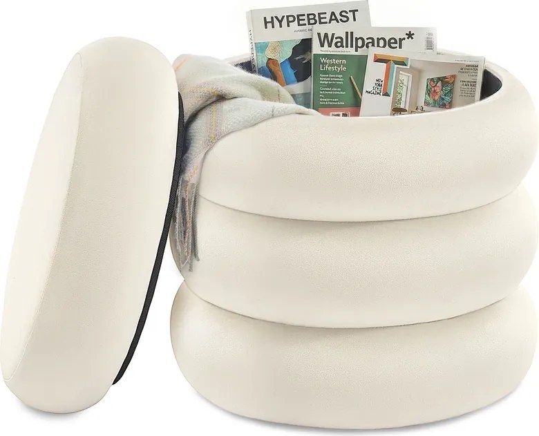 Banco redondo com espaço de arrumação e tampa removível, 43 x 47 cm, branco creme