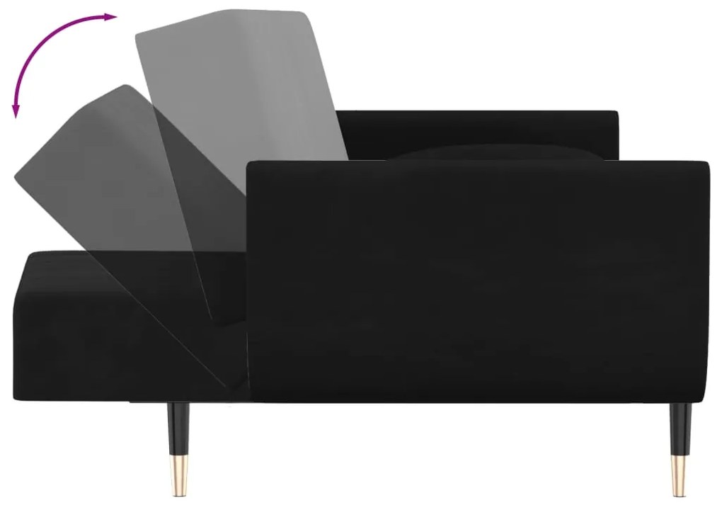 Sofá-cama 2 lugares com duas almofadas veludo preto