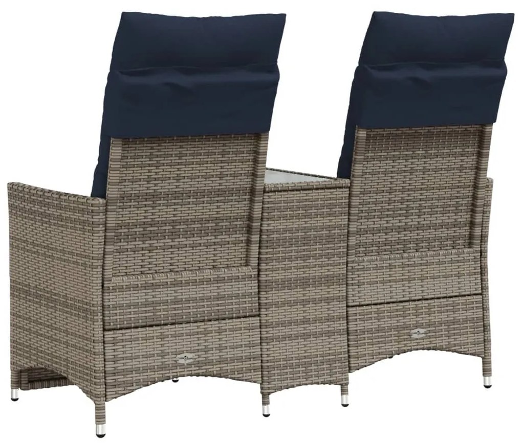 Sofá de jardim reclinável de 2 lugares com Mesa em vime sintético cinz